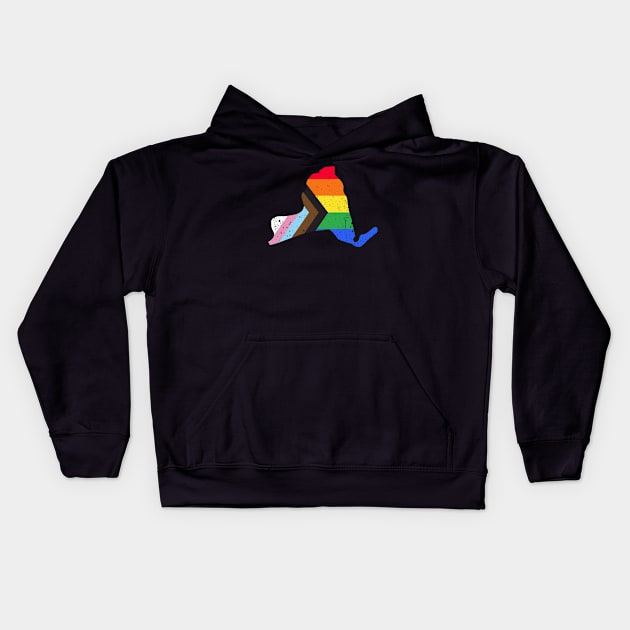 New York State Pride: Embrace Progress with the Progress Pride Flag Design Kids Hoodie by PositiveMindTee